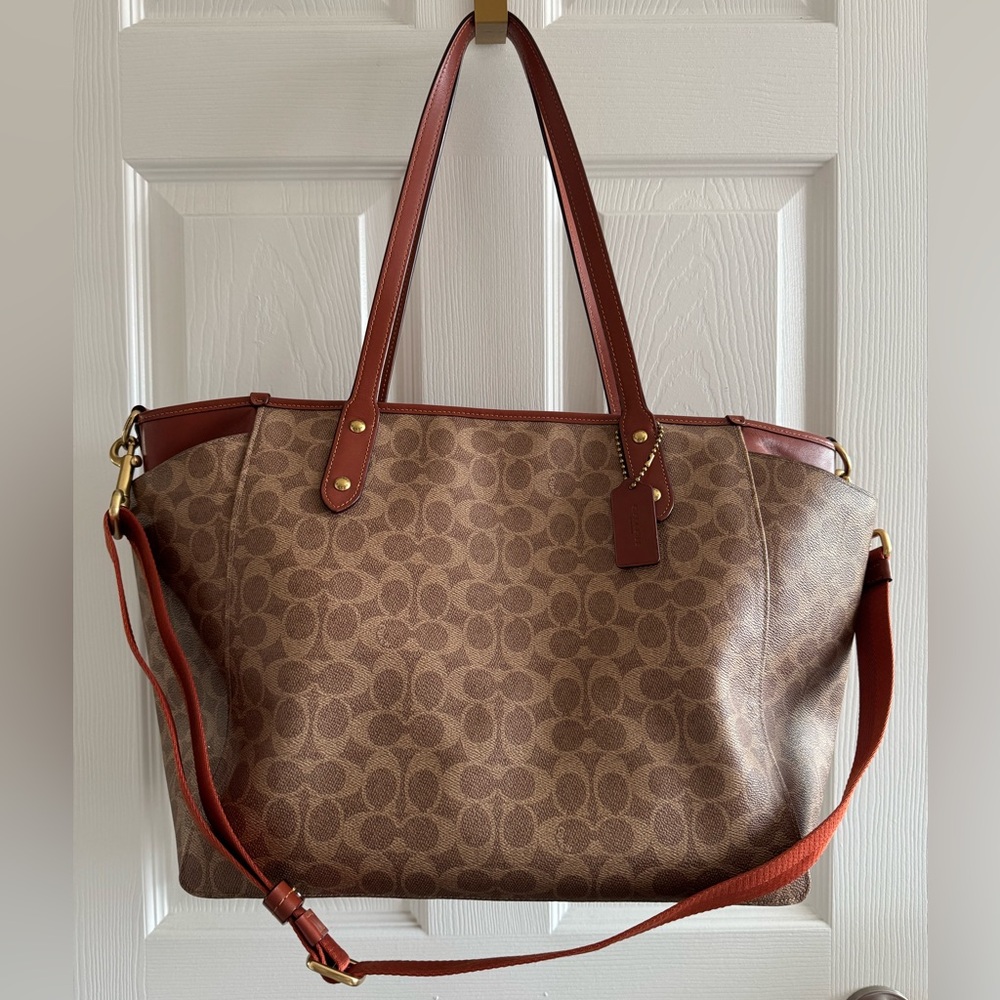 COACH Diaper/Travel/Laptop/Work Bag Signature Brown Canvas & Leather 79958 EUC